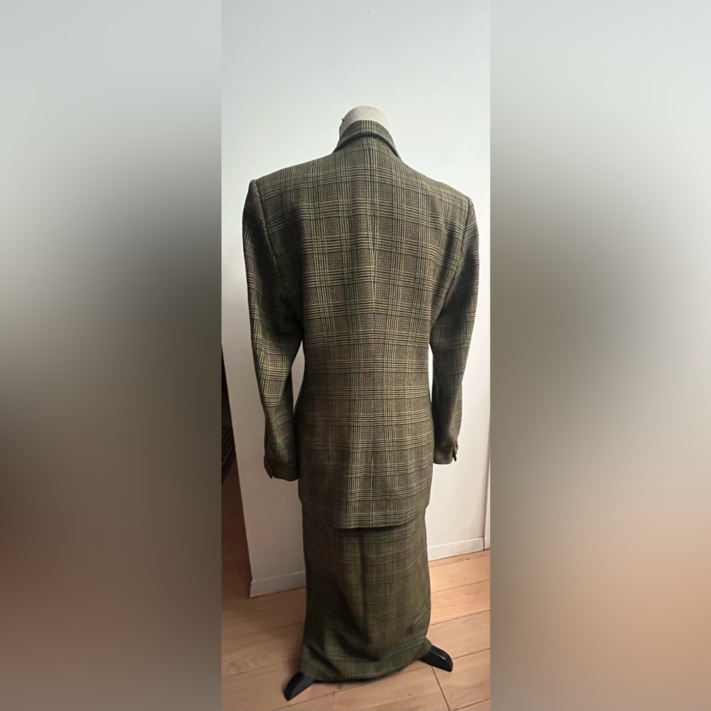 Vintage 80s Jax Double Breasted Wool Oversized Green Plaid Blazer Suit Size 10 - Picture 6 of 15